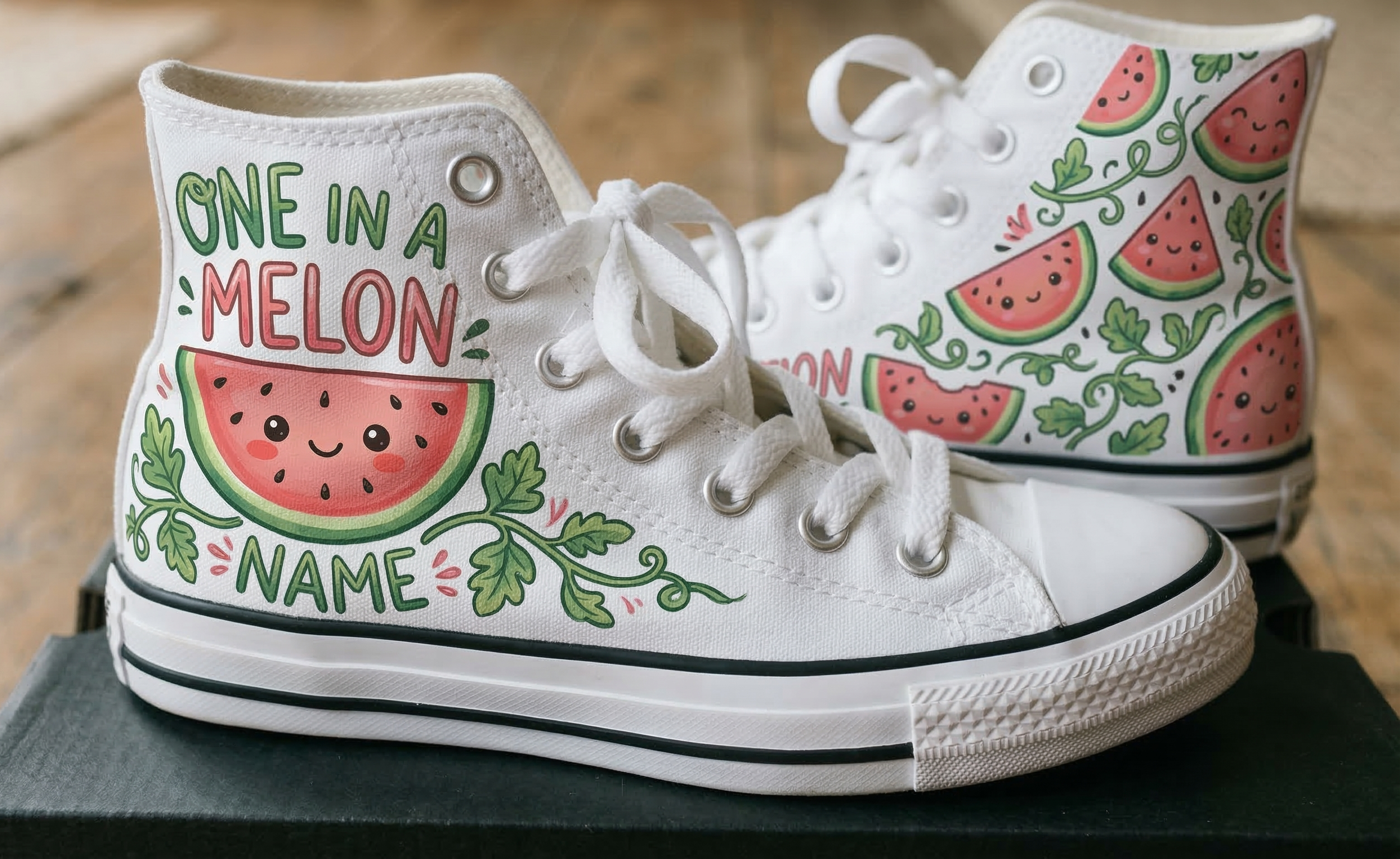 Personalized Name Birthday One in a Melon Watermelon Full Print White High Top Sneaker Shoes