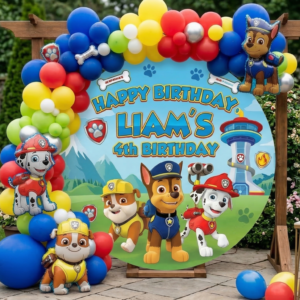 Paw Patrol Personalized Round Fabric Cover Backdrop Background 7.2ft Decoration Party Birthday
