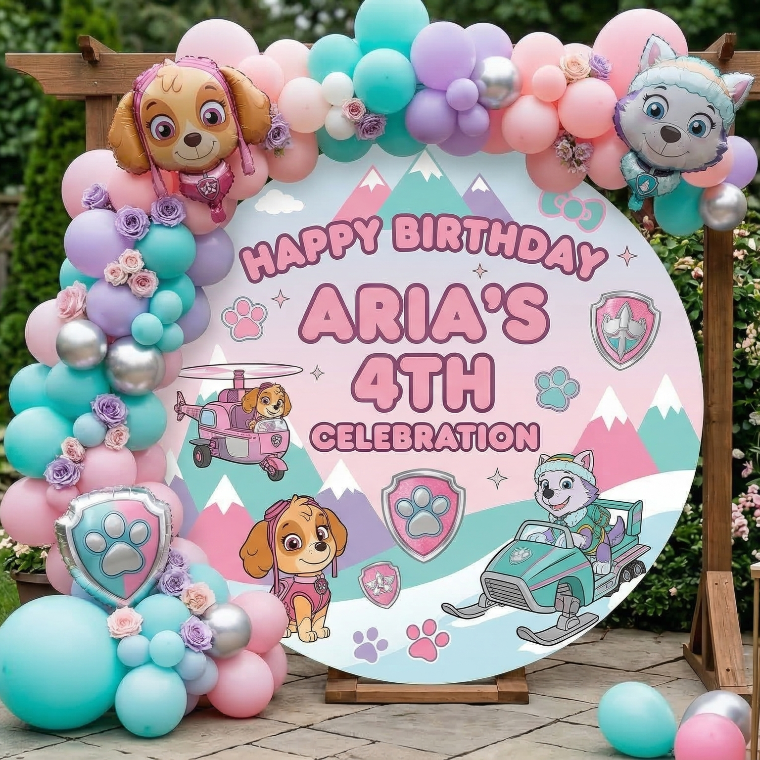 Paw Patrol Girls Personalized Round Fabric Cover Backdrop Background 7.2ft Decoration Party Birthday