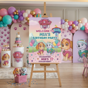 Paw Patrol Girls Theme Personalized Custom Welcome Birthday Sign Foam Poster Board Print Wall Art 24" x 36" inch Decoration Party Glossy Finish
