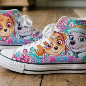 Personalized Name Birthday Paw Patrol Girls Full Print White High Top Sneaker Shoes