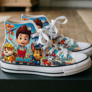 Personalized Name Birthday Paw Patrol Full Print White High Top Sneaker Shoes