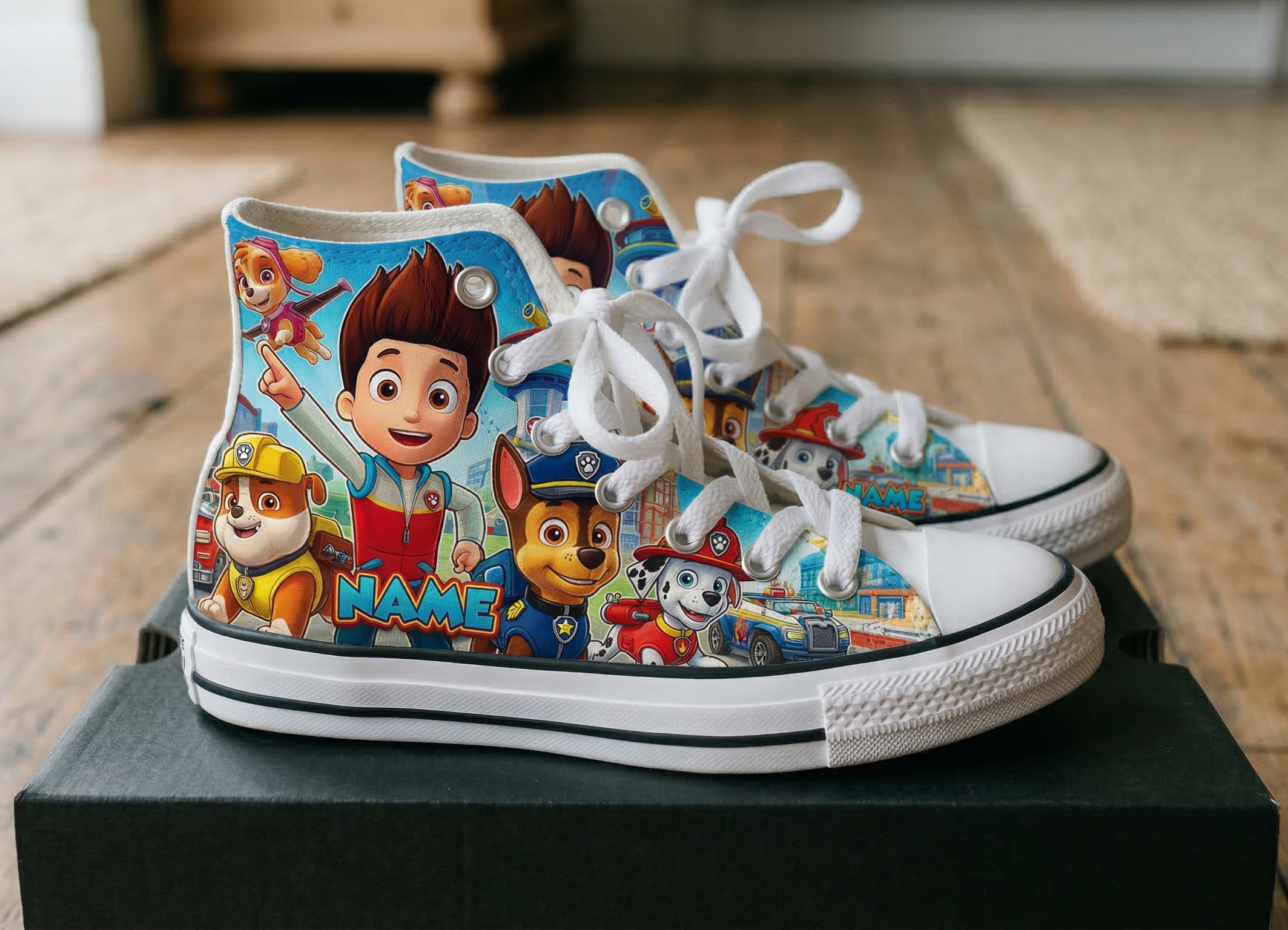 Personalized Name Birthday Paw Patrol Full Print White High Top Sneaker Shoes