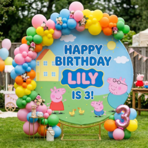 Peppa Pig Personalized Round Fabric Cover Backdrop Background 7.2ft Decoration Party Birthday