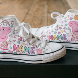 Personalized Name Birthday Peppa Pig Full Print White High Top Sneaker Shoes