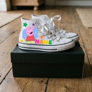 Personalized Name Birthday Peppa Pig White High Top Sneaker Shoes