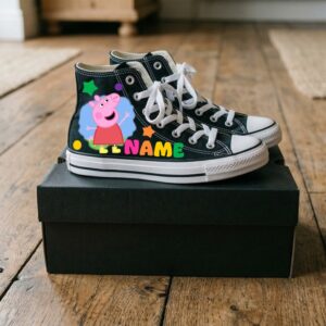 Personalized Name Birthday Peppa Pig Black High Top Sneaker Shoes