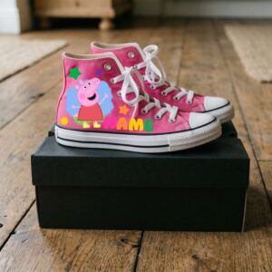 Personalized Name Birthday Peppa Pig Pink High Top Sneaker Shoes