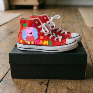 Personalized Name Birthday Peppa Pig Red High Top Sneaker Shoes