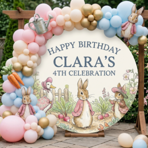 Peter Rabbit Pink Coat Personalized Round Fabric Cover Backdrop Background 7.2ft Decoration Party Birthday