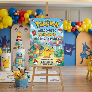 Pokemon Theme Personalized Custom Welcome Birthday Sign Foam Poster Board Print Wall Art 24" x 36" inch Decoration Party Glossy Finish