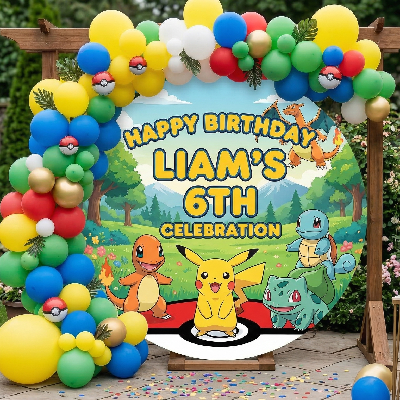 Pokemon Personalized Round Fabric Cover Backdrop Background 7.2ft Decoration Party Birthday