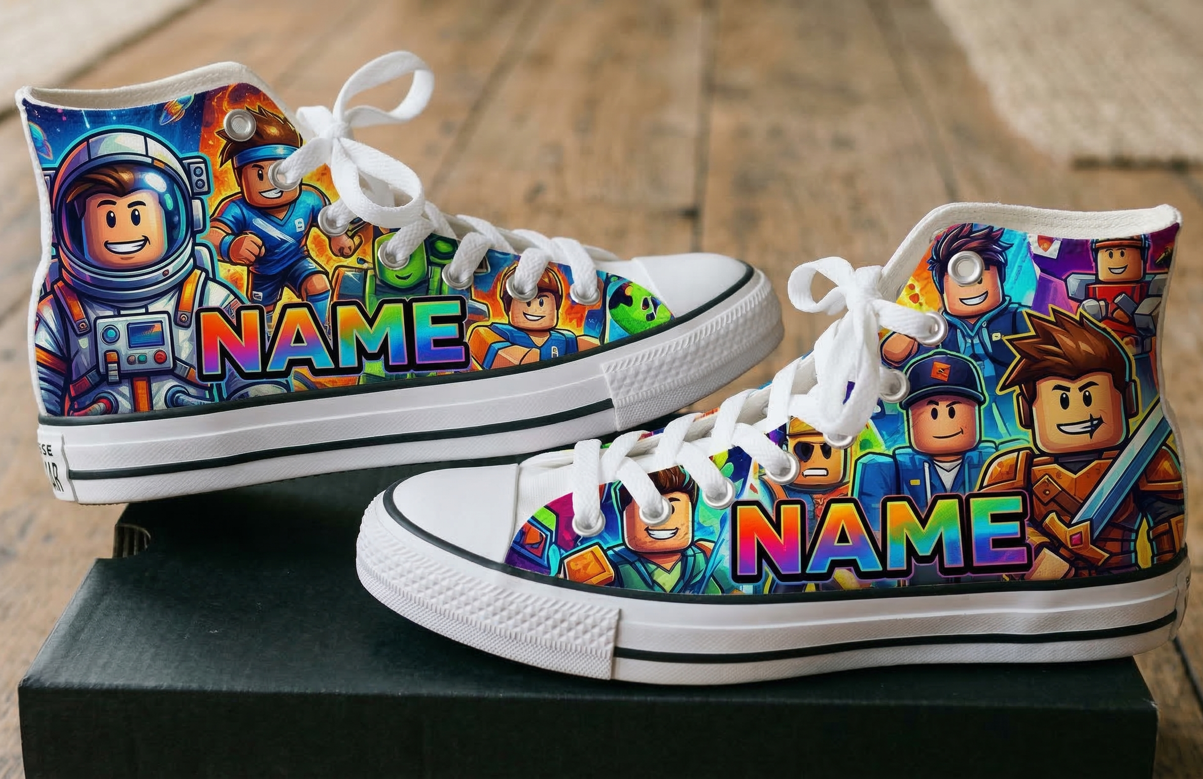 Personalized Name Birthday Roblox Full Print White High Top Sneaker Shoes