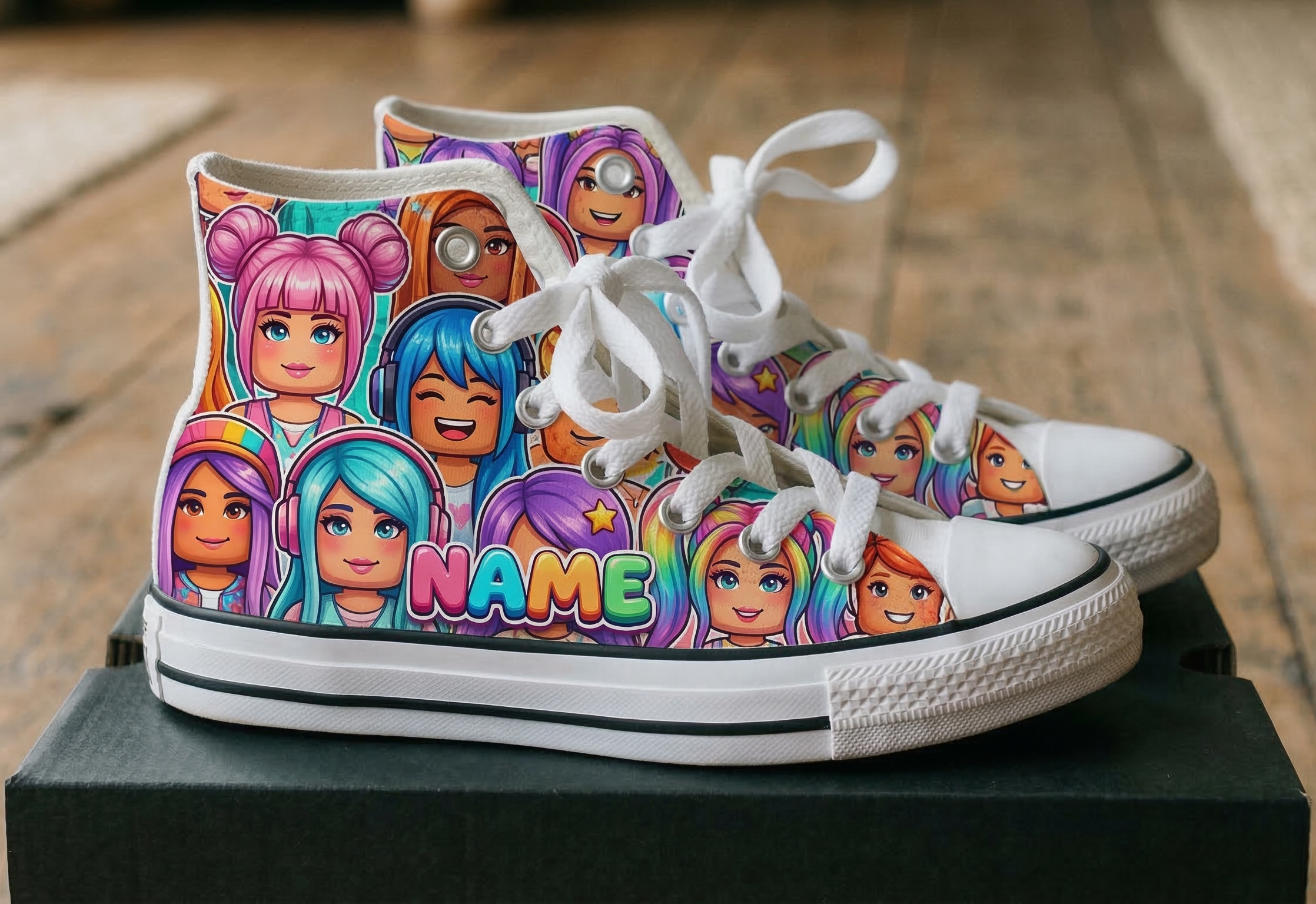 Personalized Name Birthday Roblox Girls Full Print White High Top Sneaker Shoes