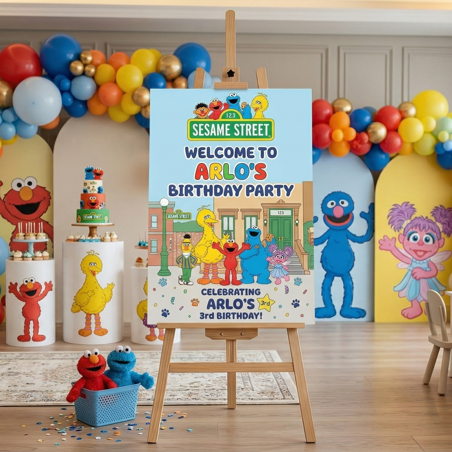 Sesame Street Theme Personalized Custom Welcome Birthday Sign Foam Poster Board Print Wall Art 24" x 36" inch Decoration Party Glossy Finish