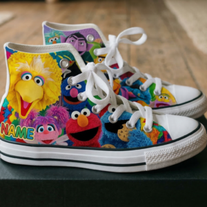 Personalized Name Birthday Sesame Street Full Print White High Top Sneaker Shoes