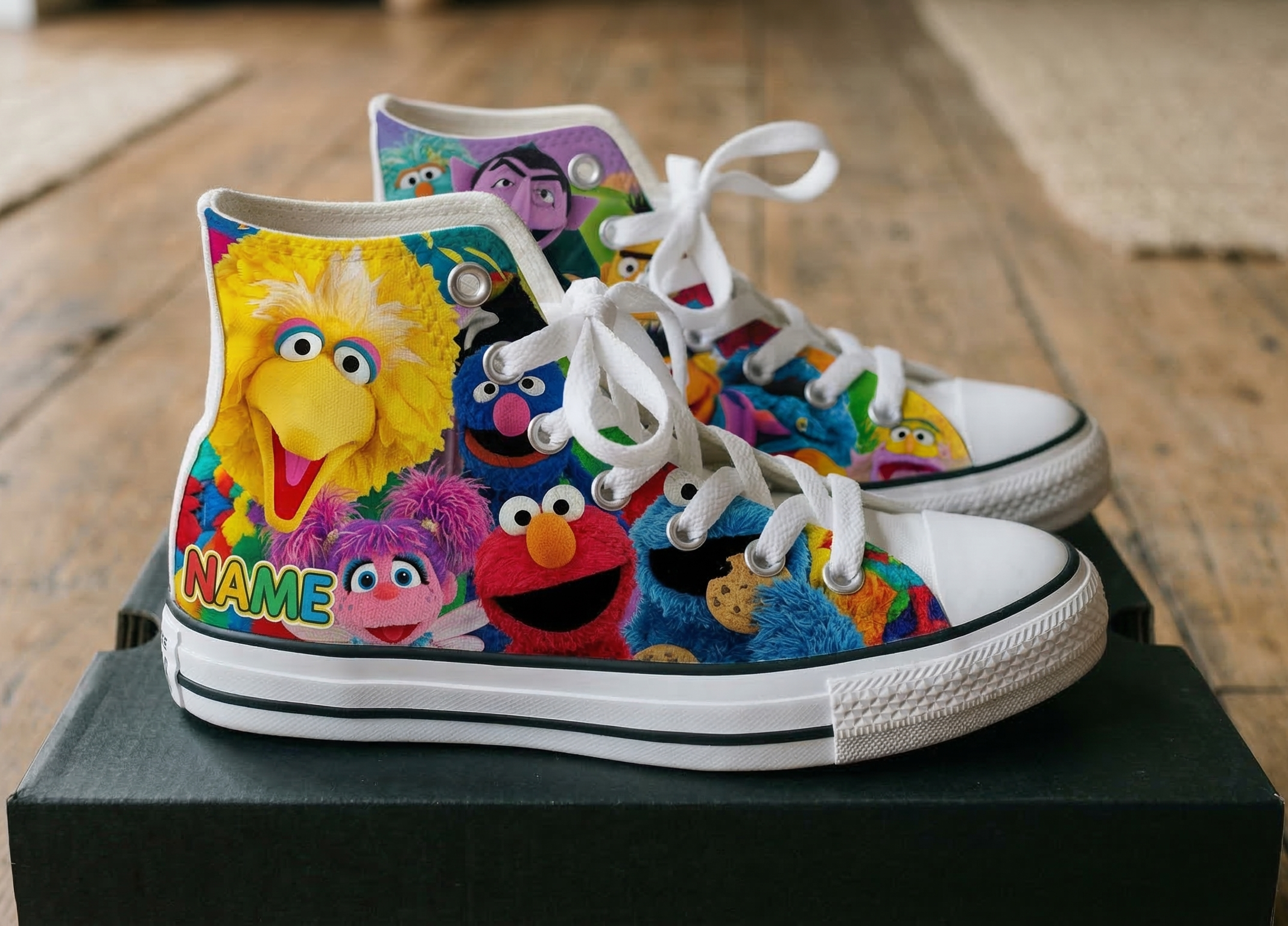 Personalized Name Birthday Sesame Street Full Print White High Top Sneaker Shoes