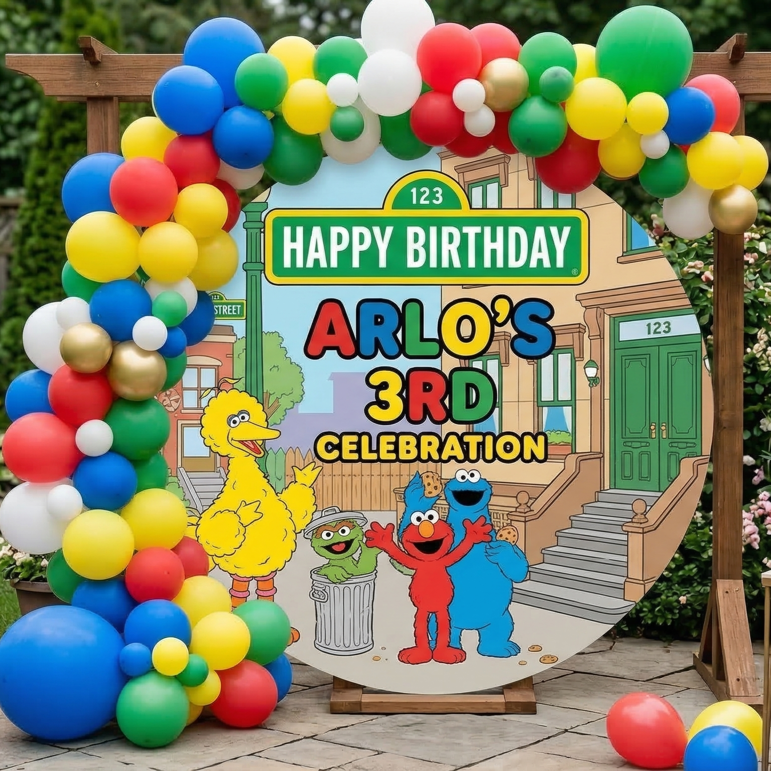 Sesame Street Personalized Round Fabric Cover Backdrop Background 7.2ft Decoration Party Birthday