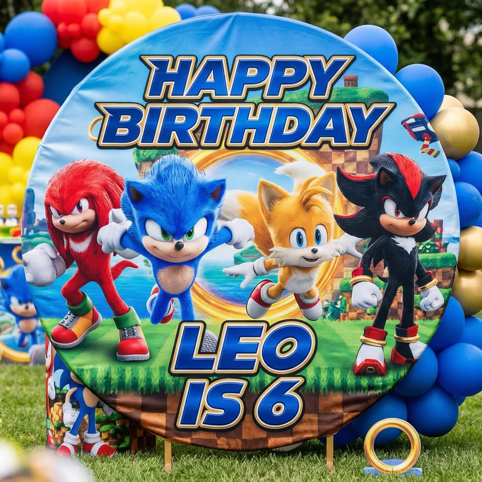 Sonic the Hedgehog Movie Personalized Round Fabric Cover Backdrop Background 7.2ft Decoration Party Birthday