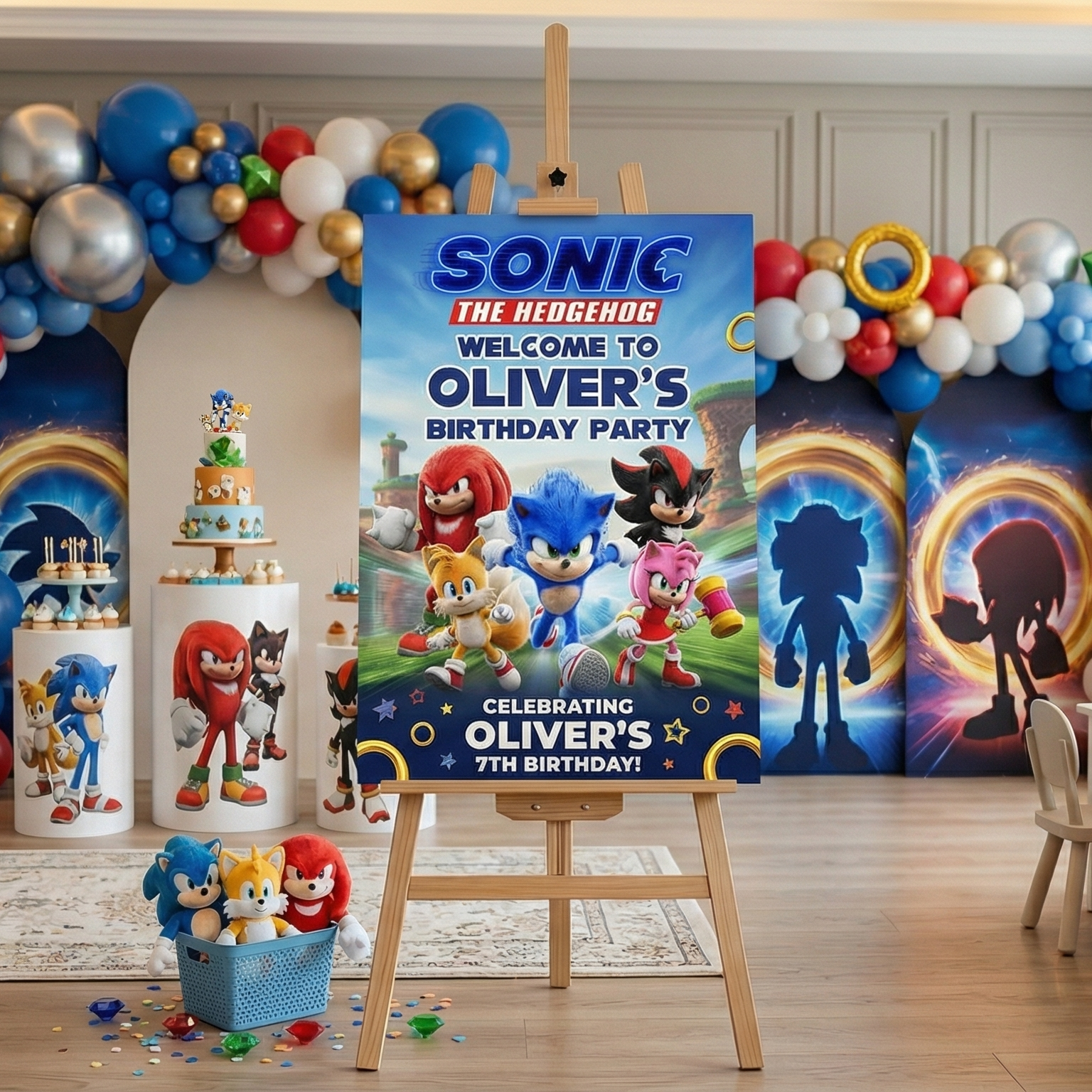 Sonic the Hedgehog Movie Theme Personalized Custom Welcome Birthday Sign Foam Poster Board Print Wall Art 24" x 36" inch Decoration Party Glossy Finish