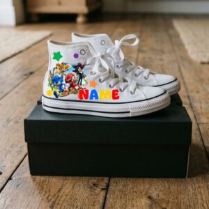 Personalized Name Birthday Sonic the Hedgehog Movie Group White High Top Sneaker Shoes