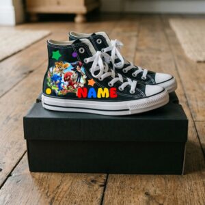Personalized Name Birthday Sonic the Hedgehog Movie Group Black High Top Sneaker Shoes