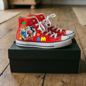 Personalized Name Birthday Sonic the Hedgehog Movie Group Red High Top Sneaker Shoes