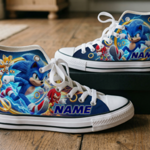 Personalized Name Birthday Sonic the Hedgehog Movie Full Print White High Top Sneaker Shoes