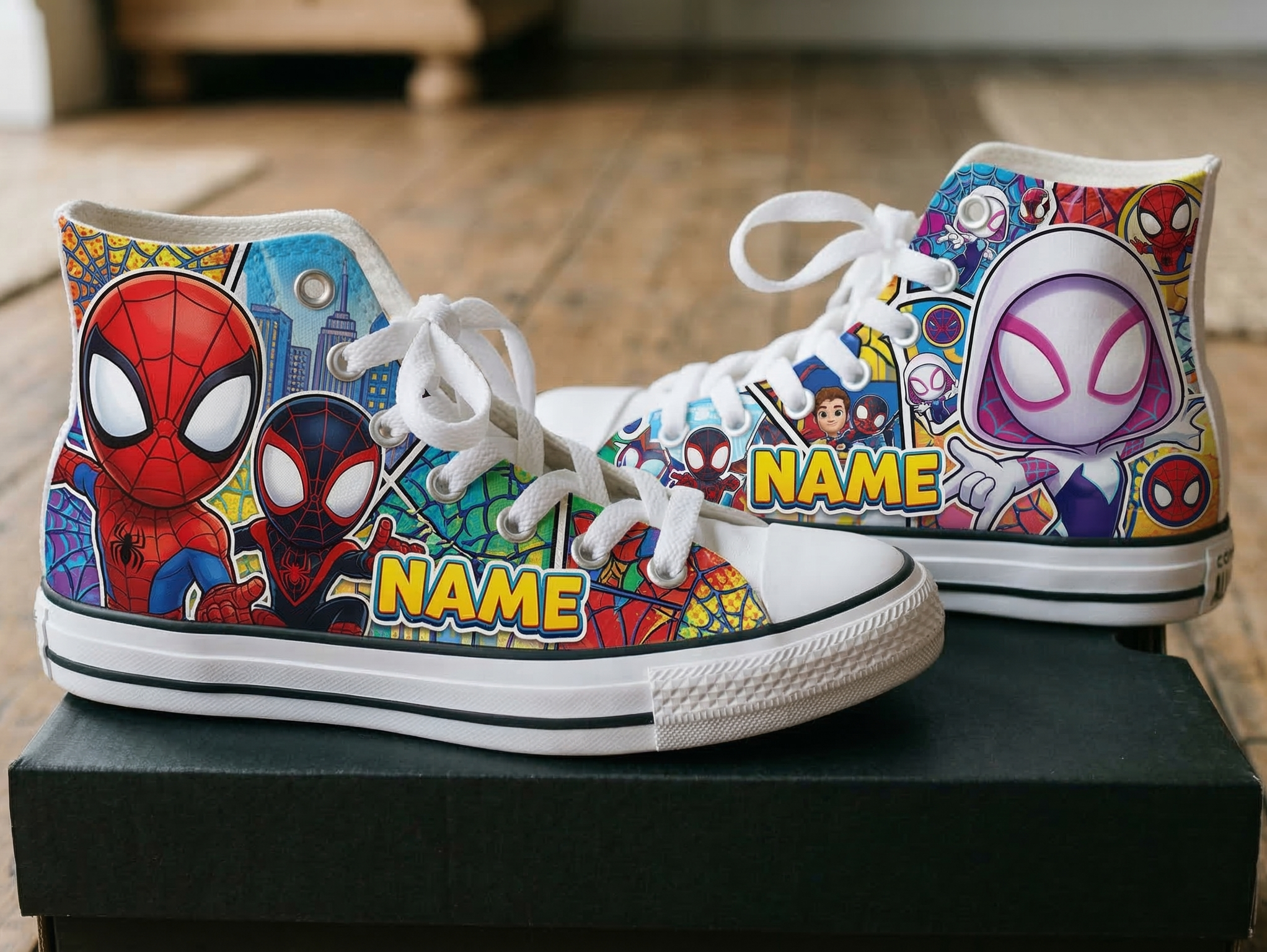 Personalized Name Birthday Spidey Amazing Friends Full Print White High Top Sneaker Shoes
