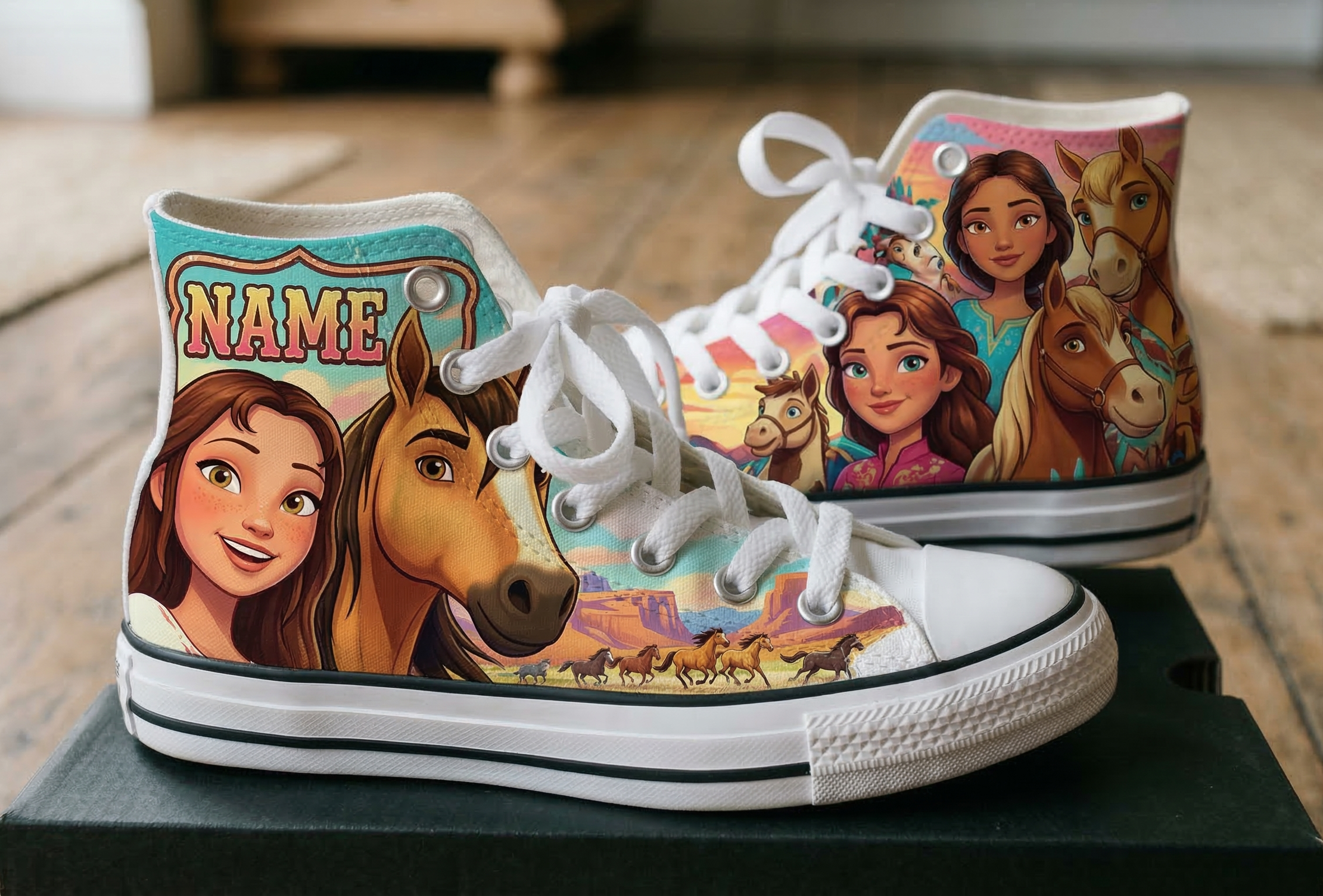 Personalized Name Birthday Spirit Riding Free Full Print White High Top Sneaker Shoes