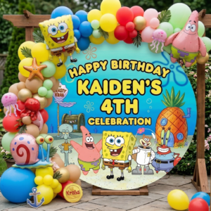 SpongeBob SquarePants Personalized Round Fabric Cover Backdrop Background 7.2ft Decoration Party Birthday