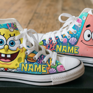 Personalized Name Birthday SpongeBob SquarePants Full Print White High Top Sneaker Shoes