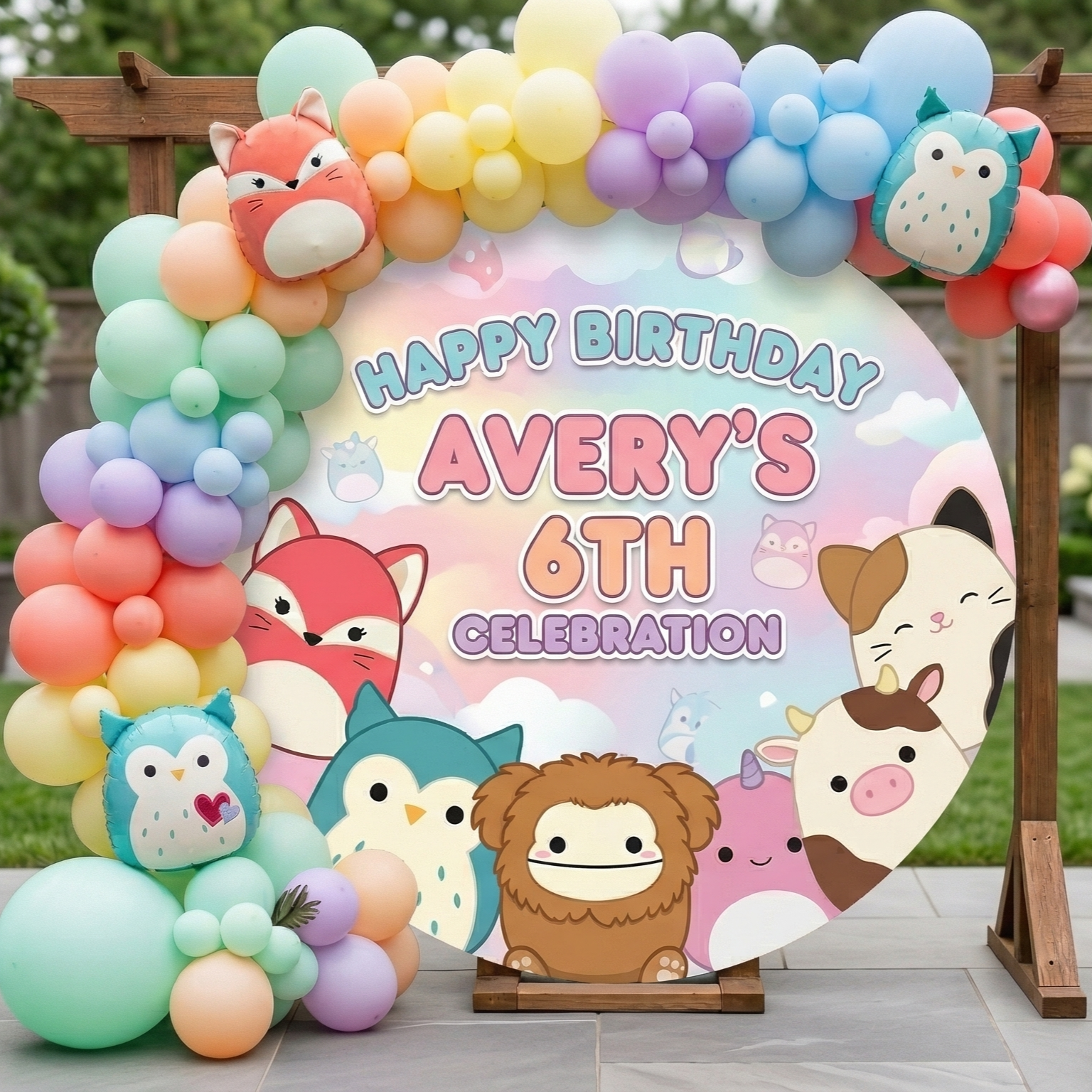 Squishmallows Personalized Round Fabric Cover Backdrop Background 7.2ft Decoration Party Birthday