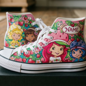 Personalized Name Birthday Strawberry Shortcake Full Print White High Top Sneaker Shoes