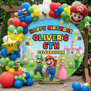 Super Mario Personalized Round Fabric Cover Backdrop Background 7.2ft Decoration Party Birthday