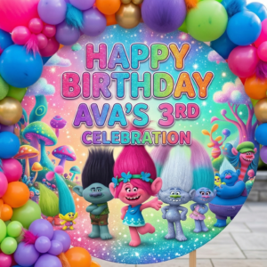 Trolls Personalized Round Fabric Cover Backdrop Background 7.2ft Decoration Party Birthday