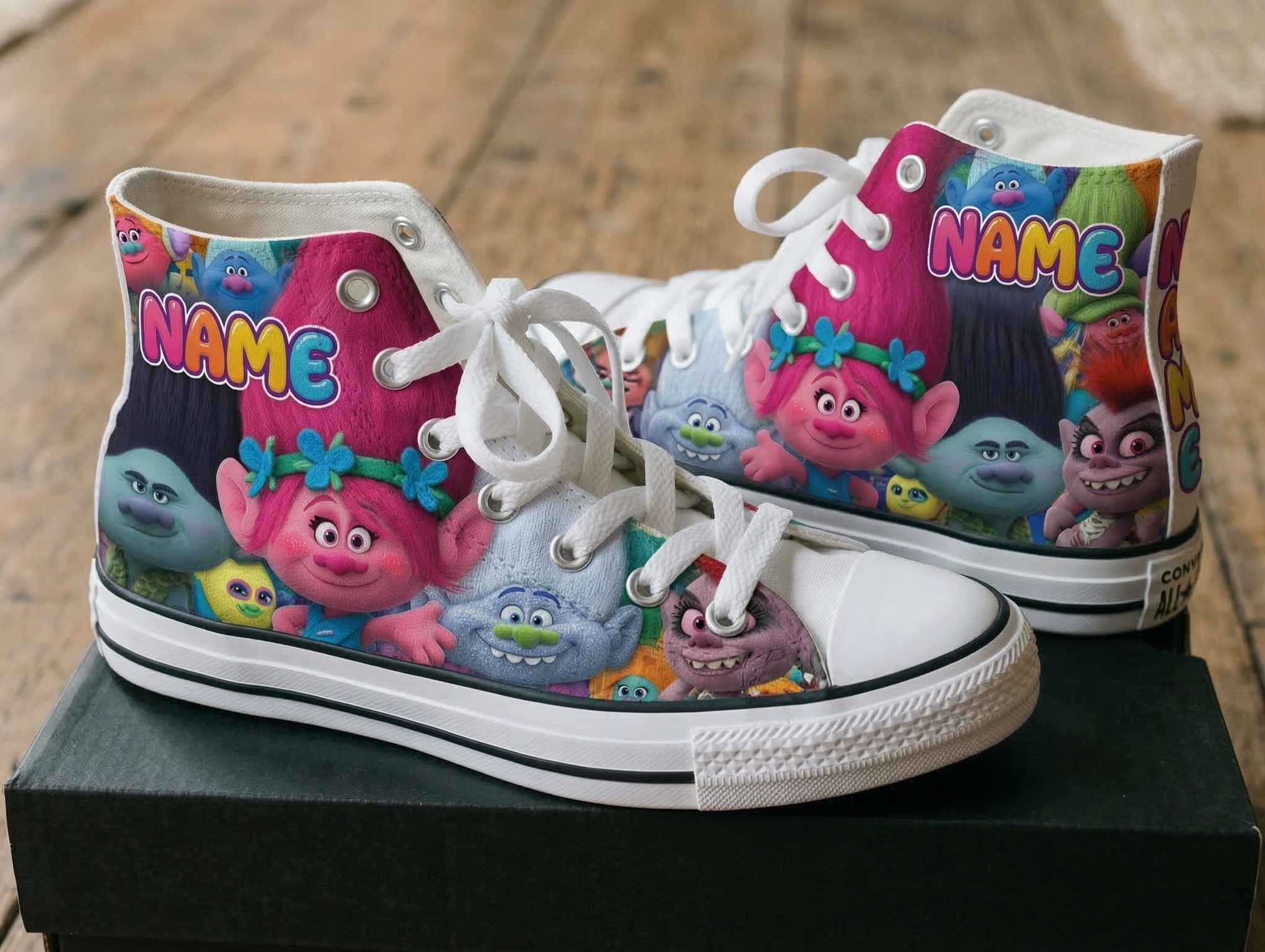 Personalized Name Birthday Trolls Full Print White High Top Sneaker Shoes
