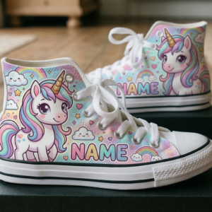 Personalized Name Birthday Cute Unicorn Full Print White High Top Sneaker Shoes
