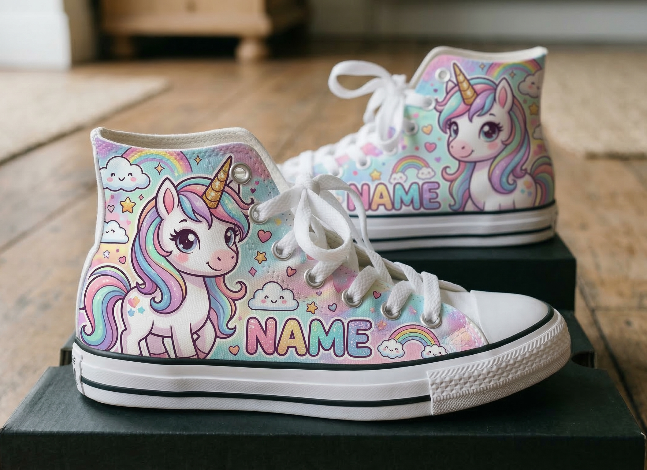 Personalized Name Birthday Cute Unicorn Full Print White High Top Sneaker Shoes