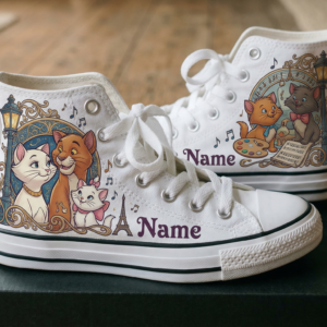 Personalized Name Birthday Aristocats Full Print White High Top Sneaker Custom Shoes
