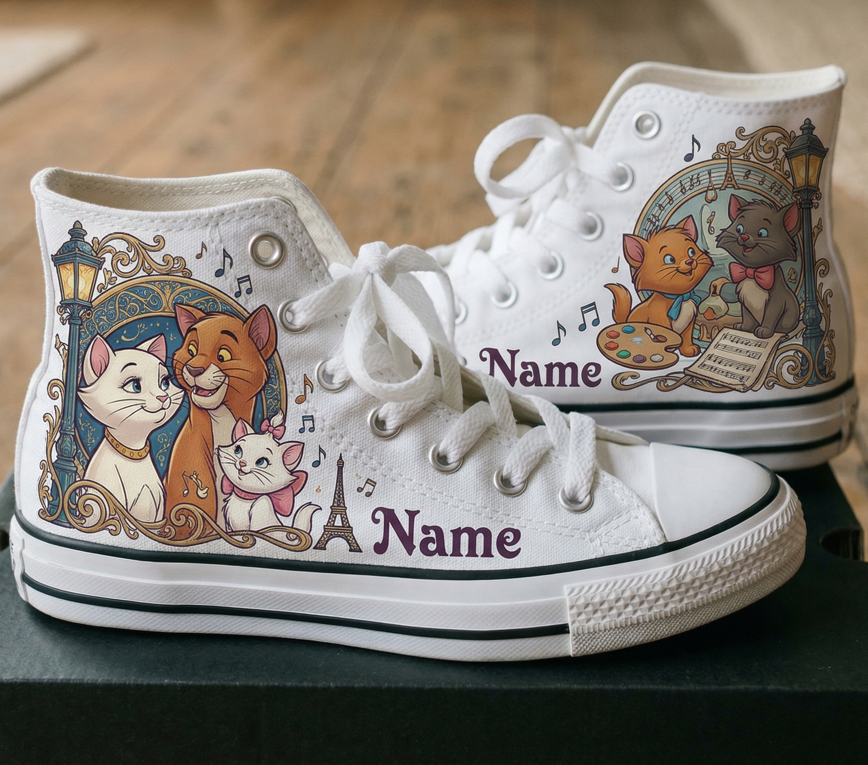 Personalized Name Birthday Aristocats Full Print White High Top Sneaker Custom Shoes
