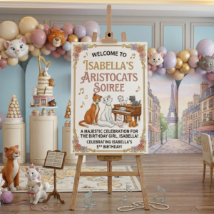 Aristocats Theme Personalized Custom Welcome Birthday Sign Foam Poster Board Print Wall Art 24" x 36" inch Decoration Party Glossy Finish