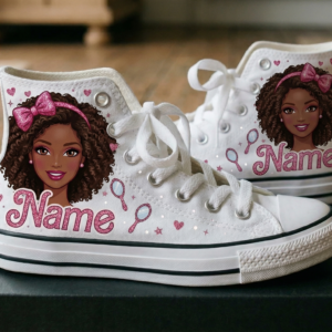 Personalized Name Birthday Barbie Black Girl Doll Full Print White High Top Sneaker Custom Shoes