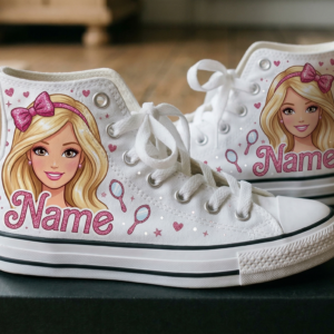 Personalized Name Birthday Barbie Blonde Girl Doll Full Print White High Top Sneaker Custom Shoes