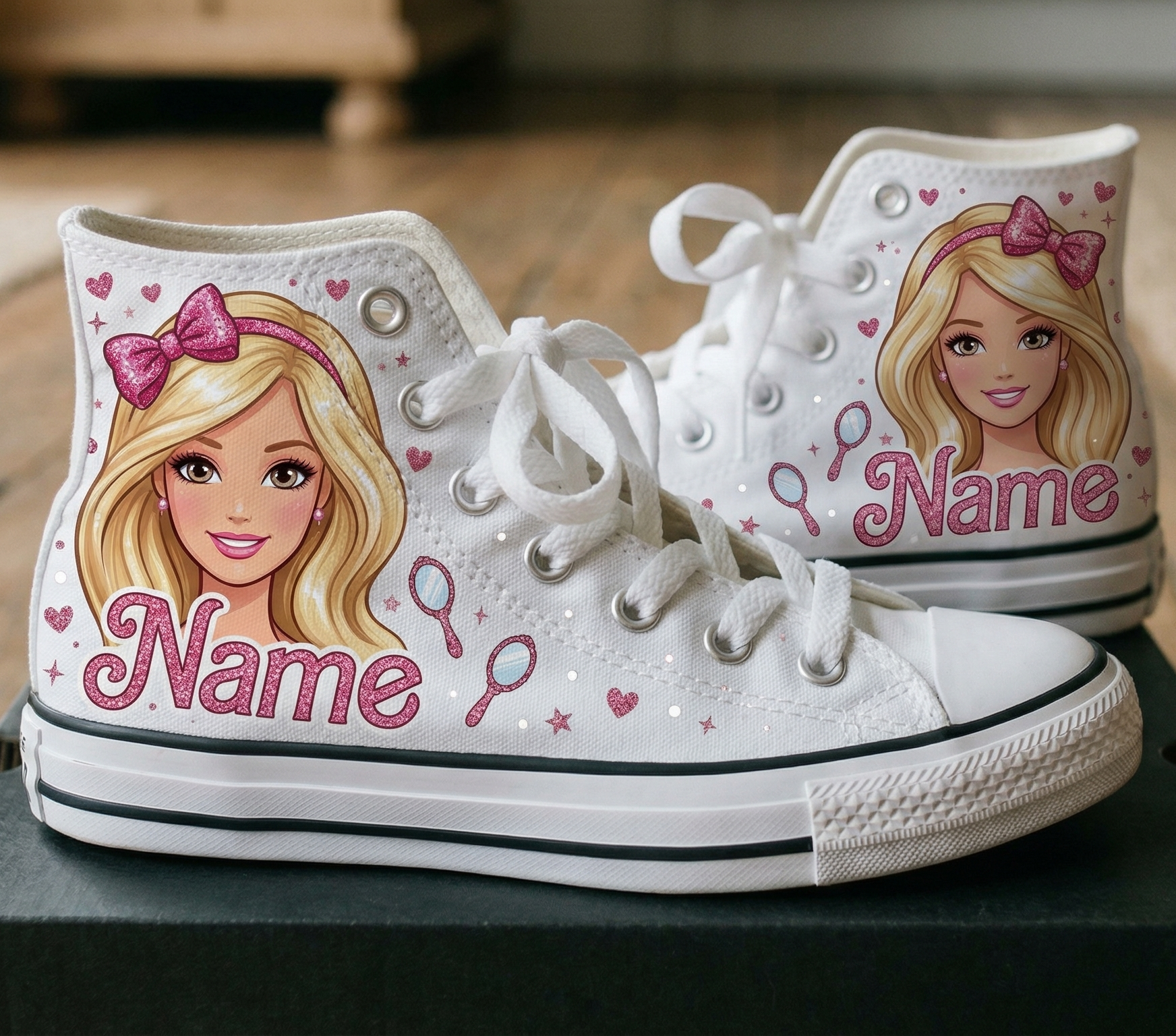 Personalized Name Birthday Barbie Blonde Girl Doll Full Print White High Top Sneaker Custom Shoes