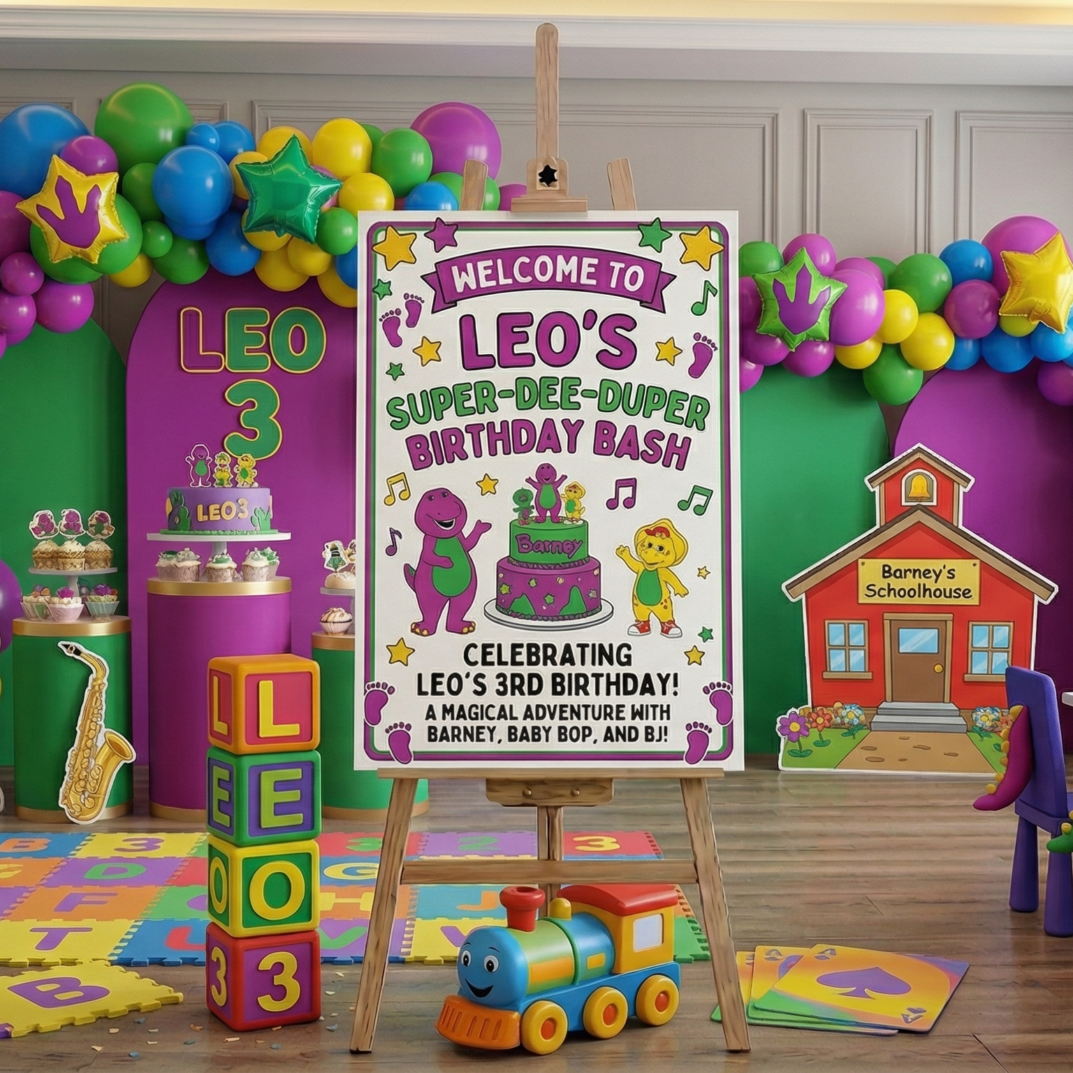 Barney and Friends Theme Personalized Custom Welcome Birthday Sign Foam Poster Board Print Wall Art 24" x 36" inch Decoration Party Glossy Finish