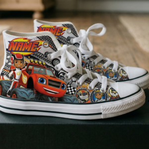 Personalized Name Birthday Blaze and the Monster Machines Full Print White High Top Sneaker Custom Shoes