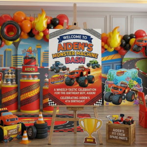 Blaze and the Monster Machines Theme Personalized Custom Welcome Birthday Sign Foam Poster Board Print Wall Art 24" x 36" inch Decoration Party Glossy Finish