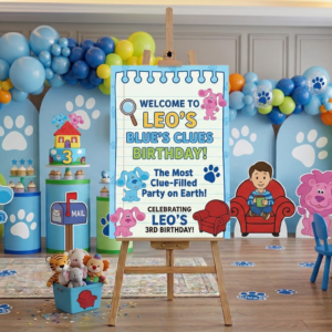 Blue's Clues Theme Personalized Custom Welcome Birthday Sign Foam Poster Board Print Wall Art 24" x 36" inch Decoration Party Glossy Finish