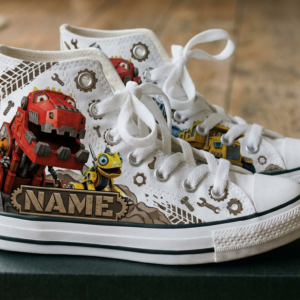 Personalized Name Birthday Dinotrux Full Print White High Top Sneaker Custom Shoes